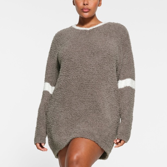 SKIMS women's cozy knit v neck mini dress size loungewear comfy oversized size L - Picture 1 of 14